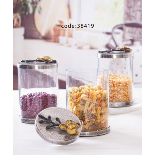 بانکه سام ست، ست پاسماری و جا ادویه 8 پارچه مدل ماربل، رنگ کرم و درب طلایی، سرویس آشپزخانه مناسب جهزیه عروس | کد 4001378