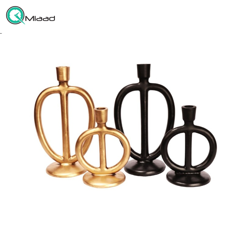 شمعدان تزیینی هلالی مدل ABM0019، جا شمعی با دو سایز مختلف و ترکیب رنگ متفاوت، رنگ طلایی