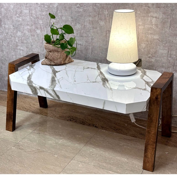 میز جلو مبلی کد 2750، میز جلو مبلی چوبی ضد خش و ضد آب، متریال چوب 5 لایه ورق هایگلس، دارای بسته بندی محکم، رنگ سفید سنگی