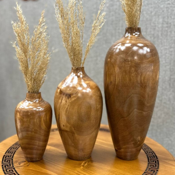 گلدان سه تکه مدل کوزه کد 487، گلدان تزیینی سه سایز با متریال چوب افرا، دکوری با طراحی ساده و زیبا و همینطور خلاقانه