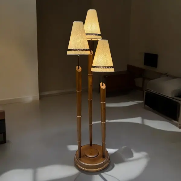 آباژور سالنی سه شعله مدل نیلوفر با متریال چوب روس