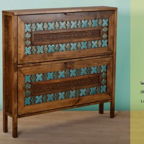 جاکفشی باریک چلیپا کد JK20184، جاکفشی با طراحی سنتی، دارای طبقه های برای نگهداری کفش و جزییات مربوطه