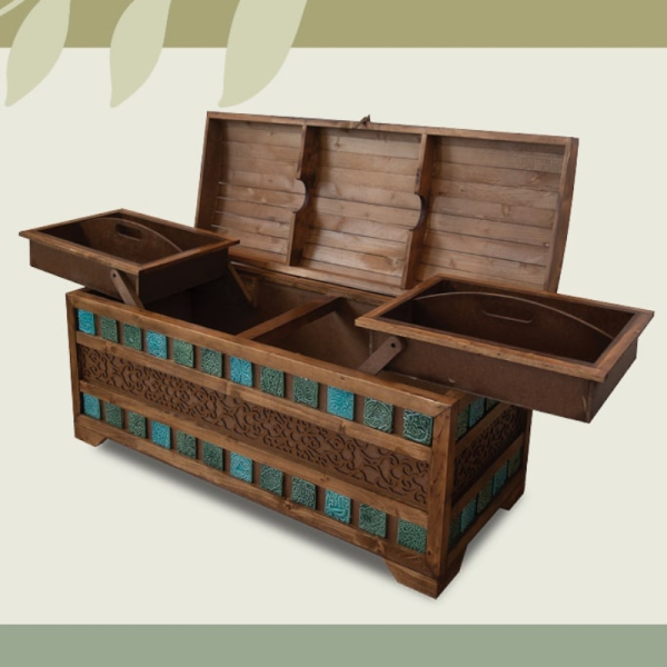 صندوق چوبی مدل SD20071، صندوق سبد دار مدل رویه قوس، رنگ فیروزه