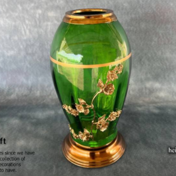 گلدان فلزی و شیشه ای مدل 613، گلدان تزیینی و دکوری بسیار شکیل، آذین بزرگ، رنگ سبز