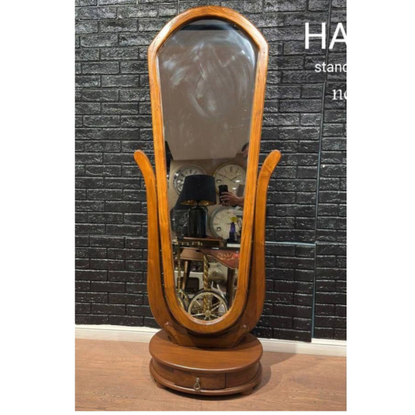 آینه قدی کشودار چوبی هاردی مدل 613| طراحی مینیمال و کاربردی با بدنه تمام چوب و پوشش پلی اورتان