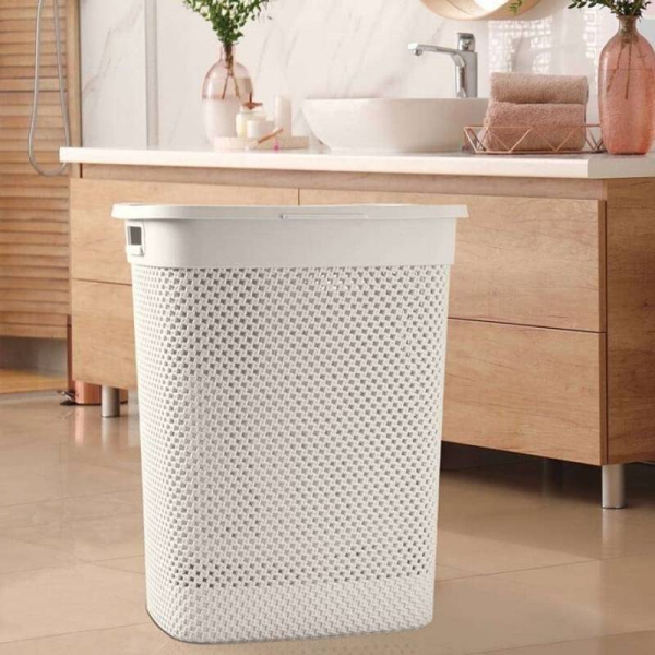 سبد رخت برند لیمون مدل 213635، سبد رخت طرح بافت برای ذخیره‌سازی لباس‌های چرک، مناسب استفاده در منازل، حمام‌ها و اتاق‌های لباس