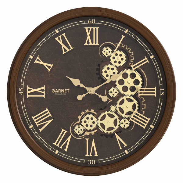 ساعت دیواری شوبرت مدل 5258B گارنت، ساعت دیواری با قاب پلاستیک چرخ دنده بسیار خاص با صفحه چوبی و اعداد چاپی روی شیشه، سایز 60 فونت رومی