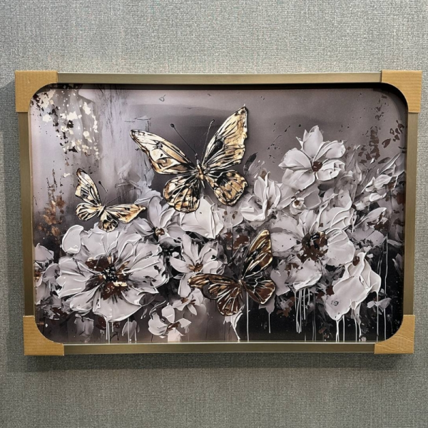 تابلو دکوراتیو شاین مدل 1495، جدیدترین مدل تابلو با بالاترین کیفیت چاپ، متریال پی وی سی قاب، تابلو زیبا و جذاب، تابلو هنری با کیفیت فوق العاده و قابل شستشو طرح گل ها و پروانه