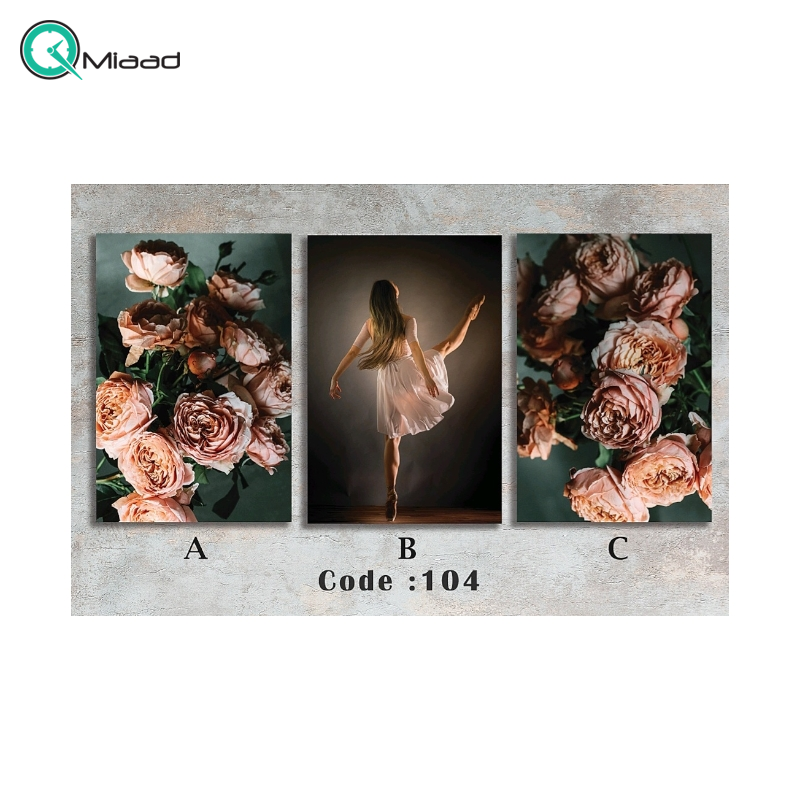 تابلو تزیینی سه تکه مدل 104 با طرح گل و رقص باله