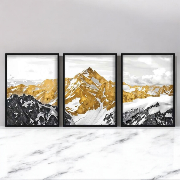 تابلو سهتکه دکوراتیو شاین مدل 202480، جدیدترین مدل تابلو با بالاترین کیفیت چاپ، متریال پی وی سی قاب، تابلو سه تیکه زیبا و جذاب، طرح کوهستانهای برفی