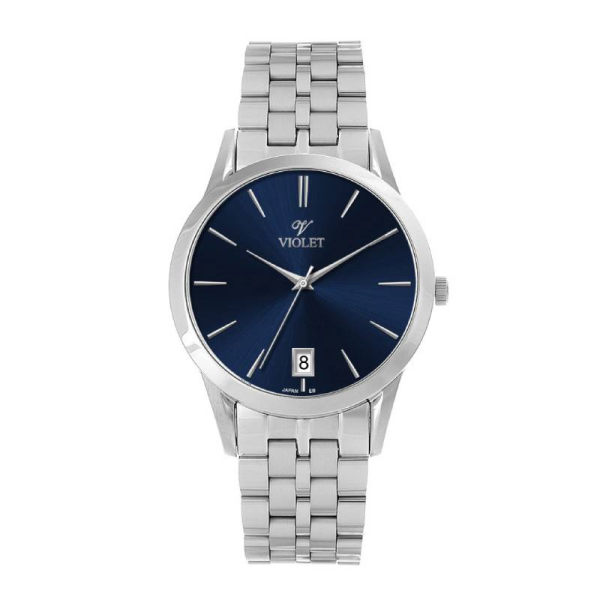 ساعت مچی مردانه ویولت Violet کد 0640/2 | ساعت مردانه اورجینال ساخت ژاپن، ساعت مردانه بند فلزی کلاسیک گرد فول دیت، تک موتوره، دو رنگ صفحه سرمه ای