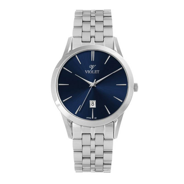 ساعت مچی زنانه ویولت Violet کد 0640 | ساعت مردانه اورجینال ساخت ژاپن، ساعت مردانه بند فلزی کلاسیک گرد فول دیت، تک موتوره، صفحه سرمه ای