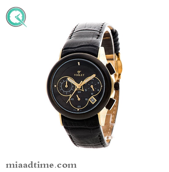ساعت مچی ویولت زنانه کرنوگراف گرد چرمی مشکی طلایی صفحه مشکی کد 0434/2L