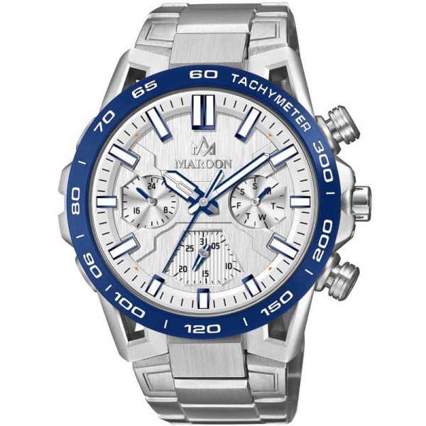 ساعت مچی مردانه ویولت مارون کد 77446 | ساعت مردانه اورجینال ساخت ژاپن، ساعت مردانه بند فلزی کلاسیک گرد فول دیت، سه موتوره، رنگ نقره ای صفحه سفید