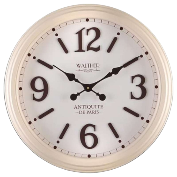 ساعت دیواری والتر Walther مدل 6034 | ساعت دیواری سایز 58 با موتور آرامگرد، بدنه و صفحه کرم رنگ و جزییات قهوه ای 