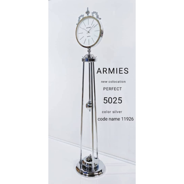 ساعت ایستاده آرتمیس مدل 5025، ساعت سالنی با پایه های زیبا، در چهار رنگ، موتور آرامگرد تایوانی ، رنگ سیلور سفید