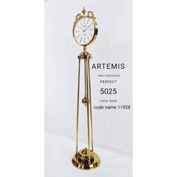 ساعت ایستاده آرتمیس مدل 5025، ساعت سالنی با پایه های زیبا، در چهار رنگ، موتور آرامگرد تایوانی ، رنگ طلایی سفید