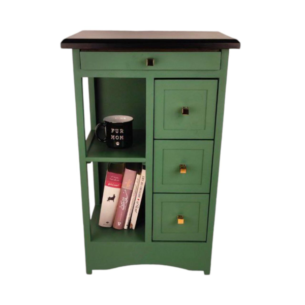 کنسول سه کشو دو طبقه مدل S1 با کد KO03001، کنسول 3 کشو چوبی، متریال مقاوم چوب و طراحی کلاسیک با طرح طبیعی چوب