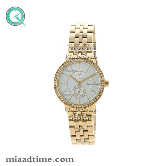 ساعت مچی ویولت Violet زنانه گرد زیر ثانیه دورنگین فلزی طلایی صفحه سفید مدل 0378/2L