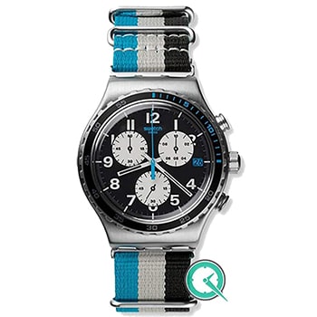 ساعت سواچ Swatch | صفحه گرد مشکی، کرنوگراف، بند برزنتی | کد YVS409