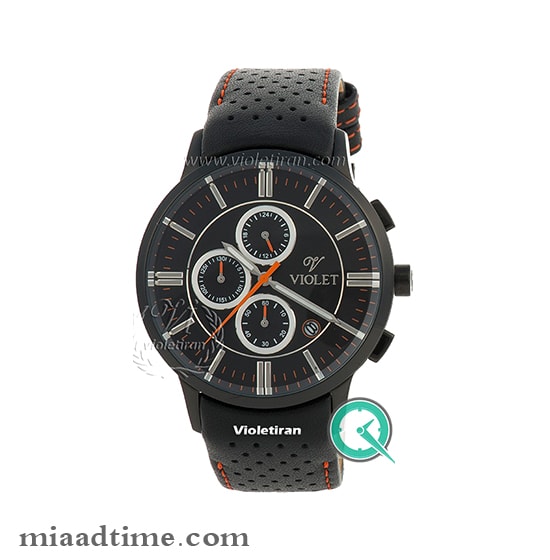 ساعت مچی ویولت، مردانه کرنوگراف، گرد چرمی، مشکی نارنجی صفحه مشکی | کد 0322/2G