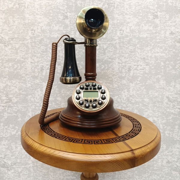 تلفن رومیزی چوبی والتر Walther مدل K32، تلفن رومیزی سلطنتی کادویی شیک و هدیه نوستالژی با شماره‌گیر دکمه ای و کالر آیدی