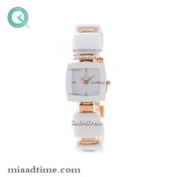 ساعت مچی ویولت زنانه سرامیکی مربع رزگلد صفحه سفید کد 0311/2L